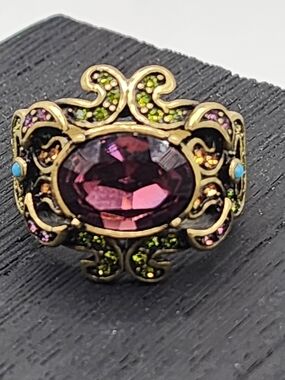 Heidi Daus Purple Center Filigree Statement Ring with Multicolor Swarovski Cryst